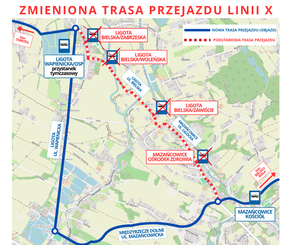 Mapa objazdu.