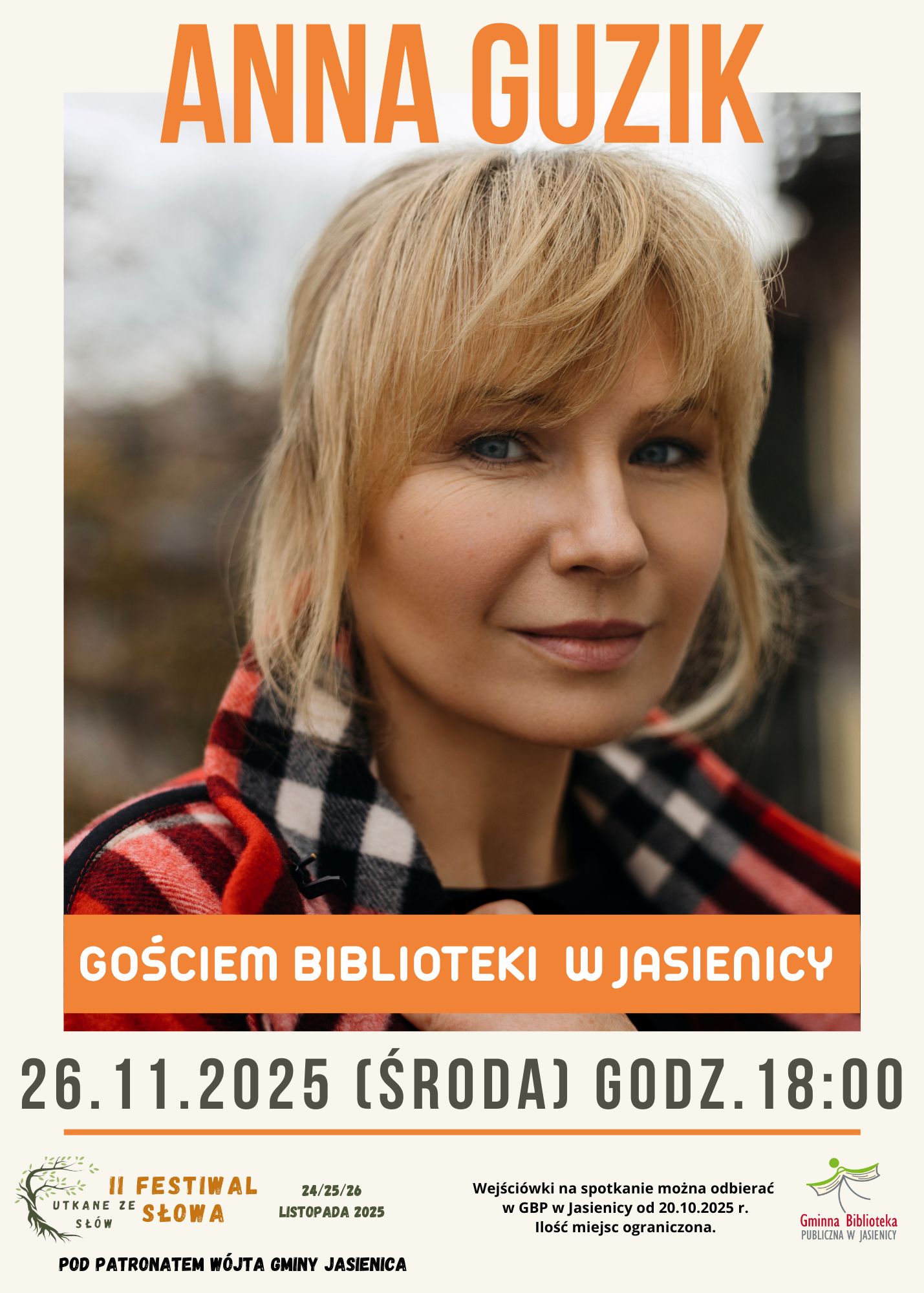 Plakat Spotkanie z Anną Guzik – aktorką serialową, filmową i teatralną (GBP w Jasienicy)