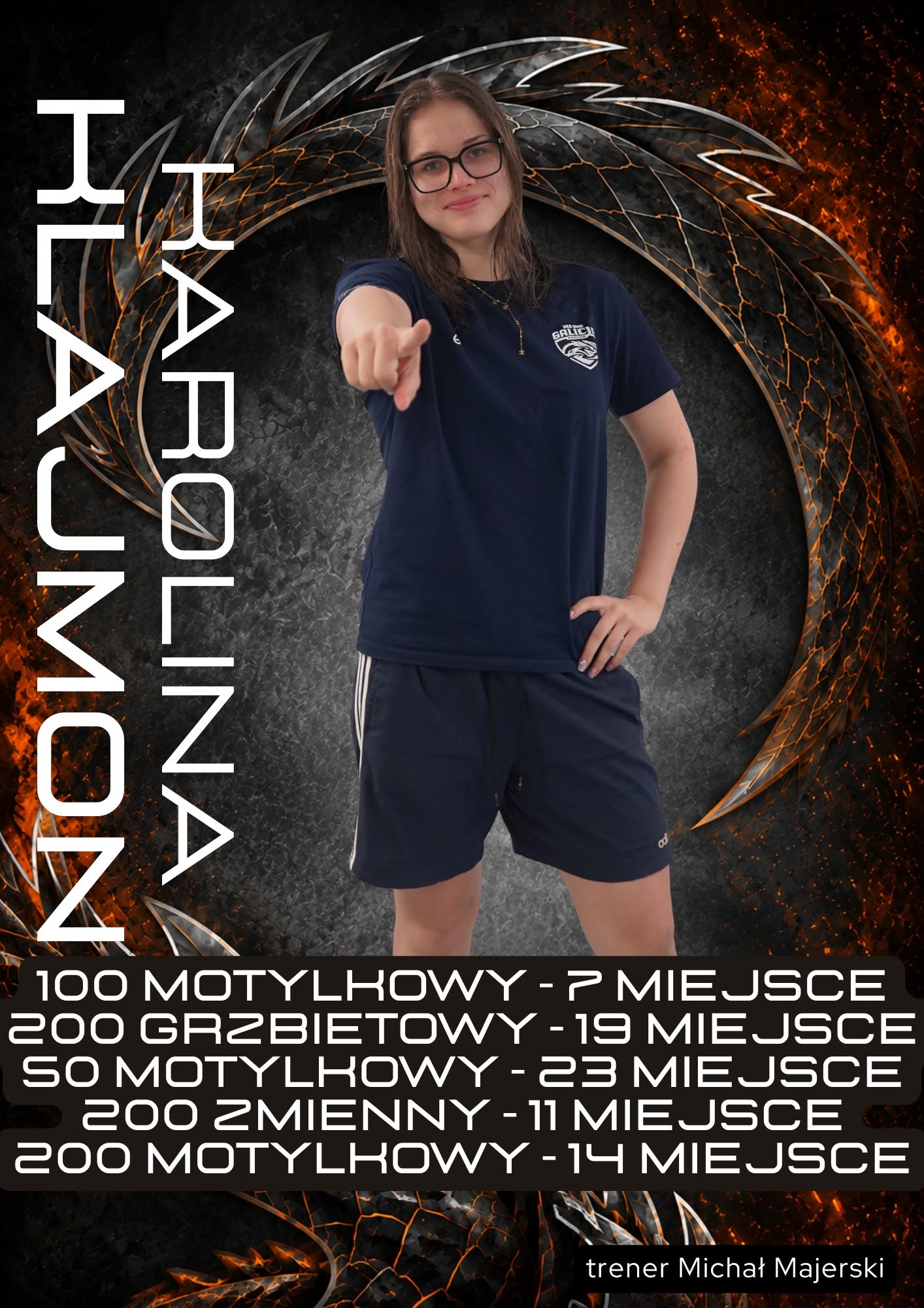 Sportowy plakat motywacyjny przedstawiający młodą zawodniczkę.
