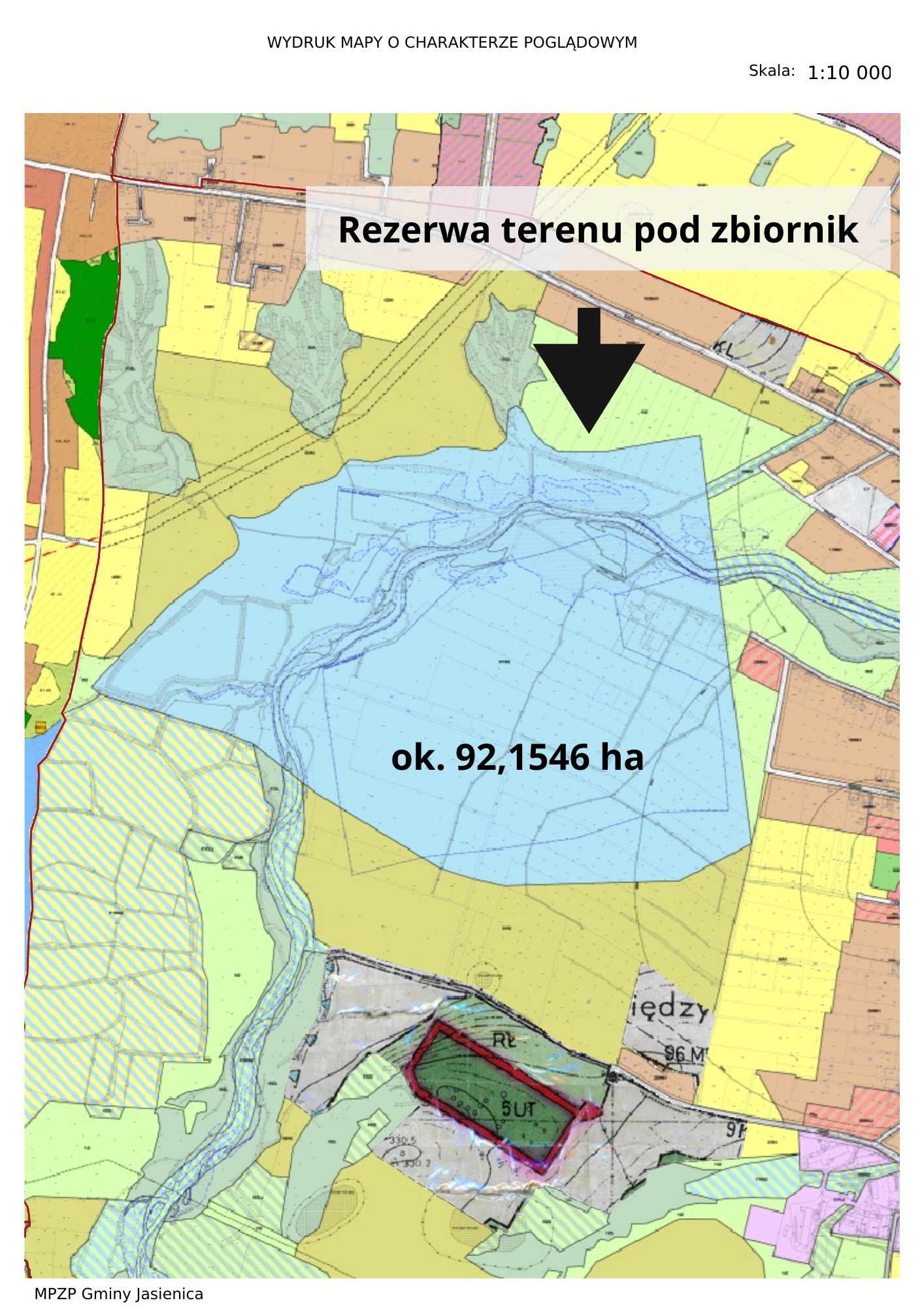 Mapa poglądowa rezerwy terenu pod zbiornik.