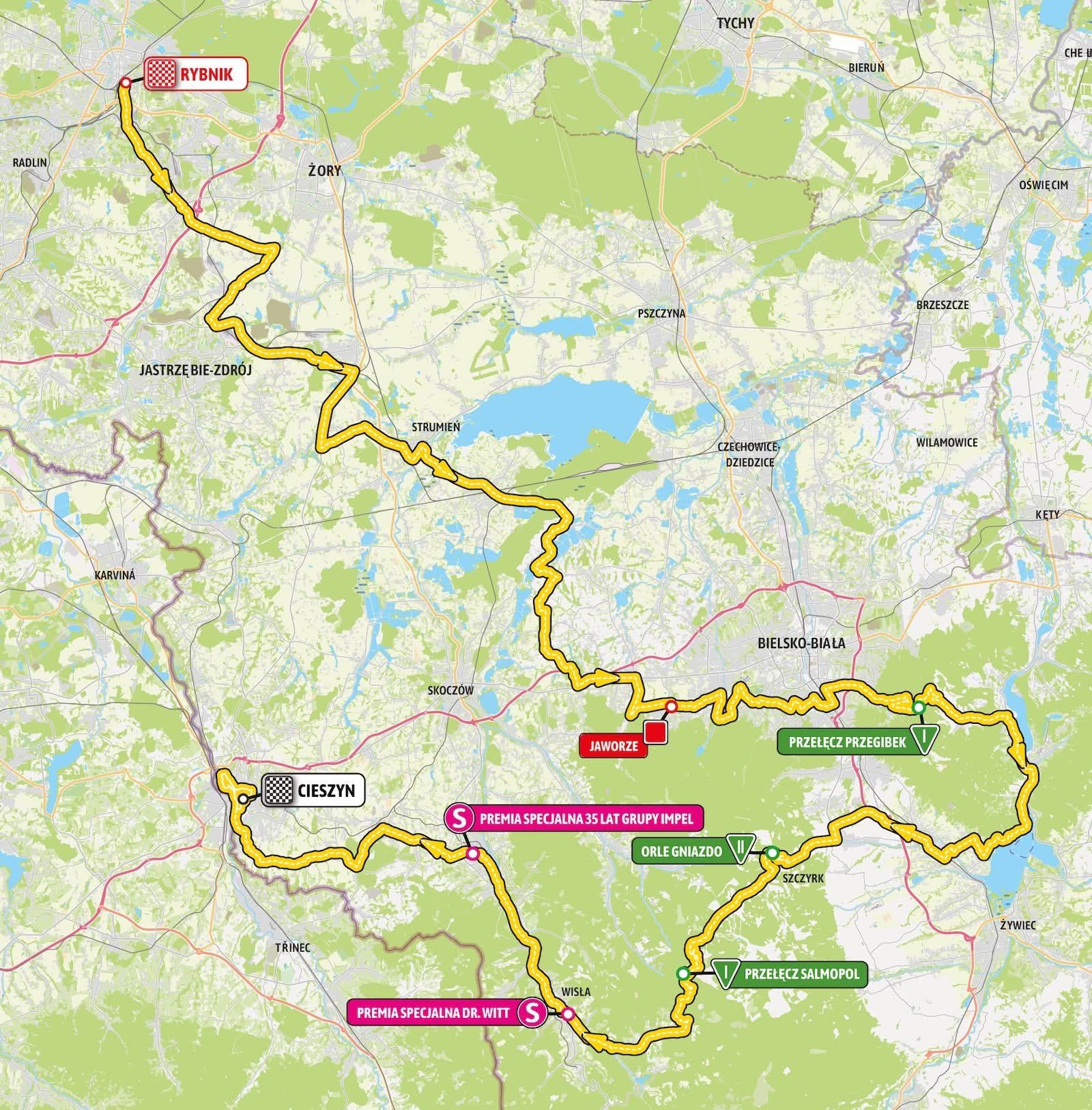 Mapa trasy przejazdu na etapie 4 - 82. edycji wyścigu Tour de Pologne