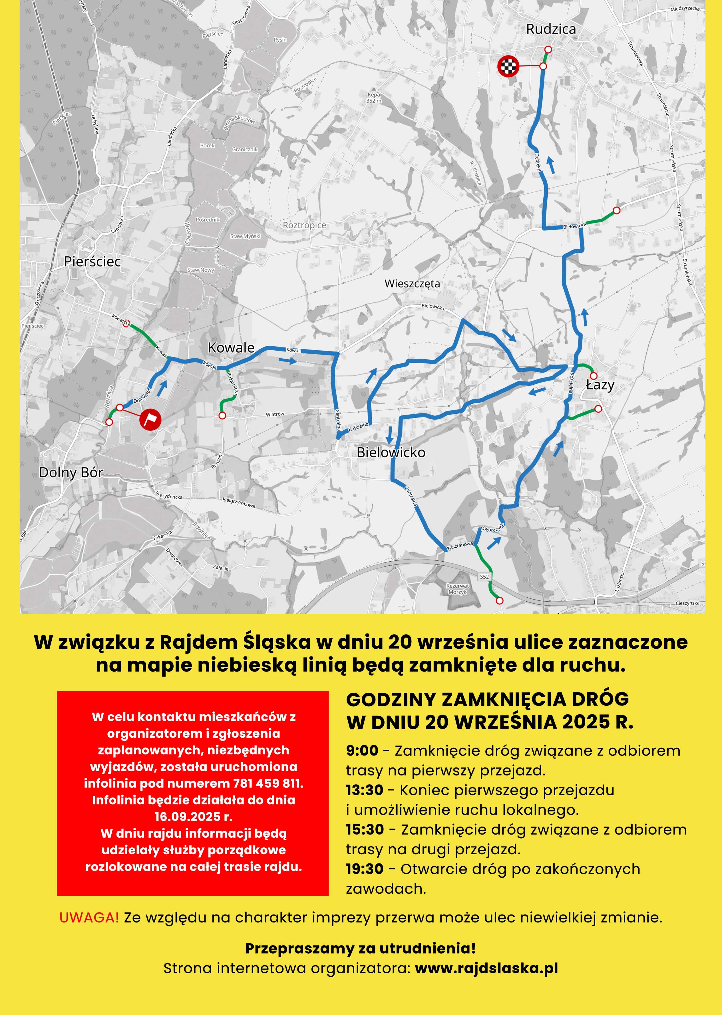 Mapa trasy Rajdu Śląska w Gminie Jasienica.