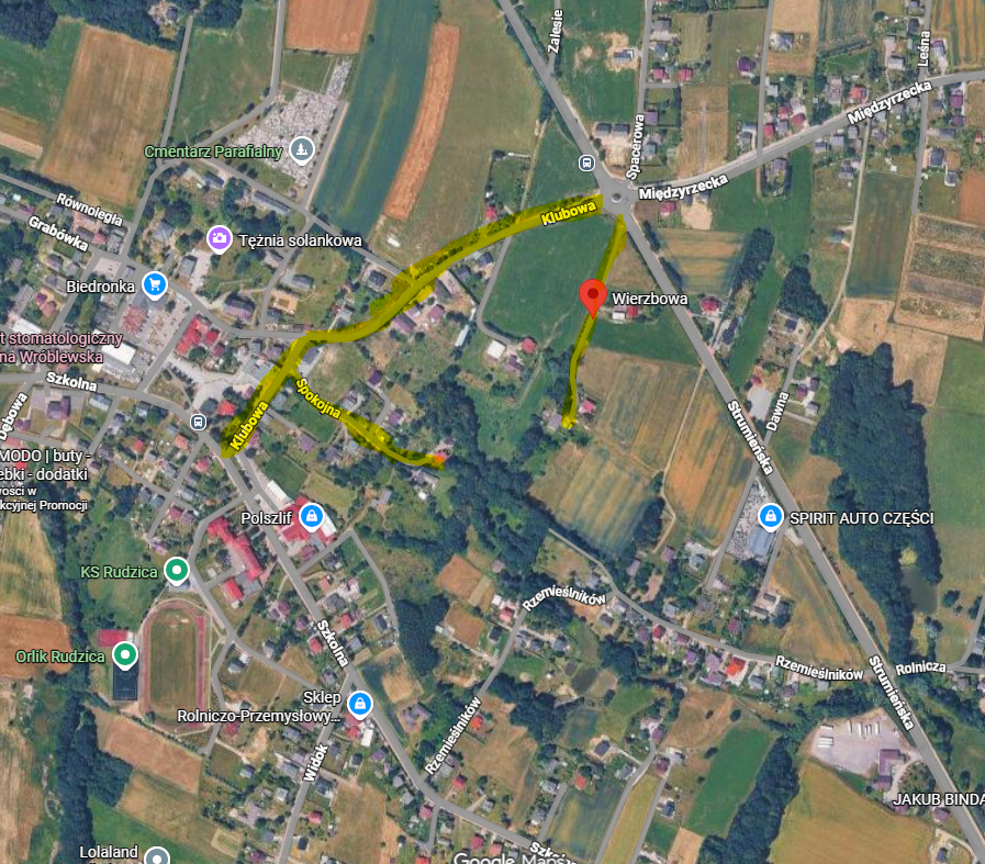 Mapa z przerwą w dostawie wody.