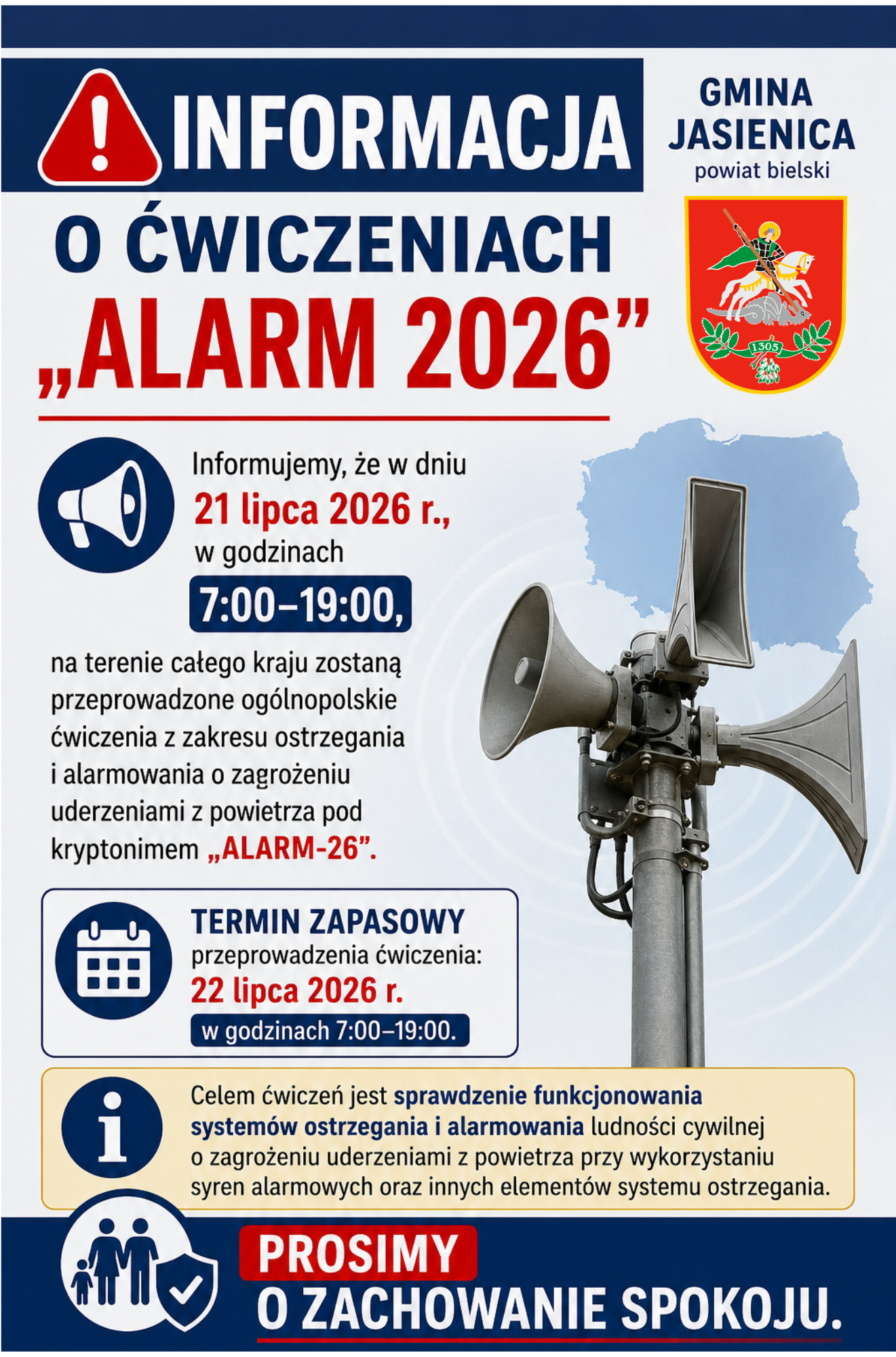 Plakat o ogólnopolskich ćwiczeniach.