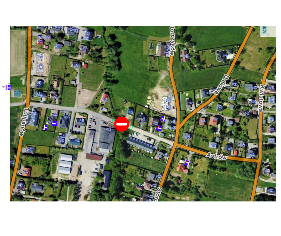 Mapa zamknięcia drogi.
