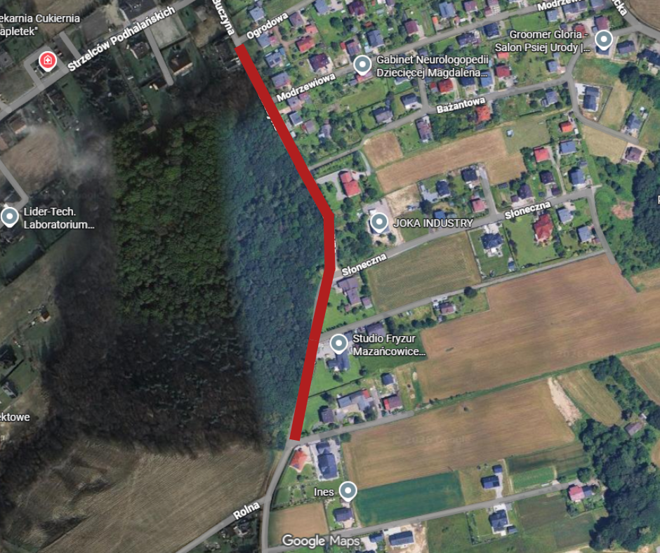 Mapa zamknięcia drogi.