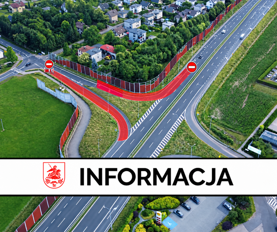 Mapa zamknięcia wjazdu na S52.