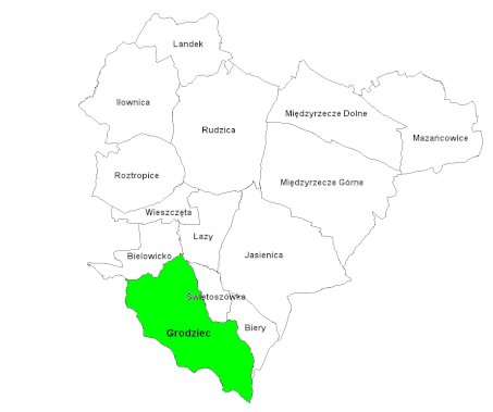 mapa gminy wyróżnione sołectwo Grodziec