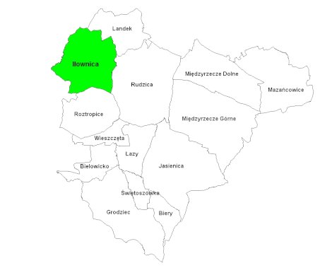 mapa gminy wyróżnione sołectwo Iłownica