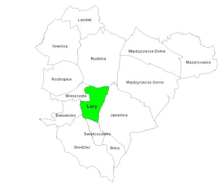 mapa gminy wyróżnione sołectwo Łazy