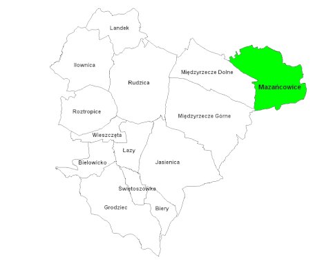 mapa gminy wyróżnione sołectwo Mazańcowice
